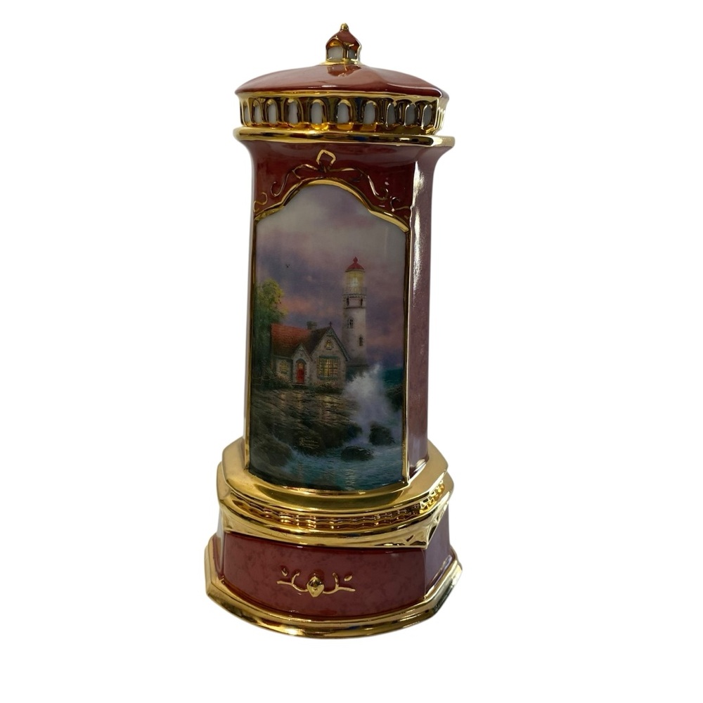 Thomas Kinkade Seaside Reflections Porcelain Lighthouse‎ Trinket Music Box New